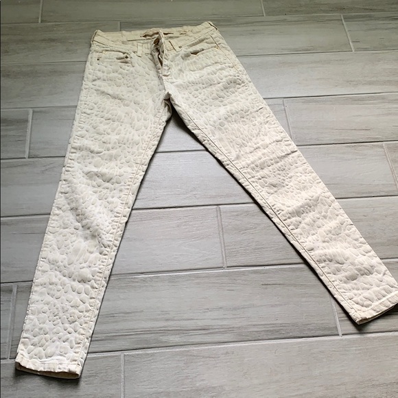 Cream Skinny Jeans with suede leopard print detail - Picture 1 of 5